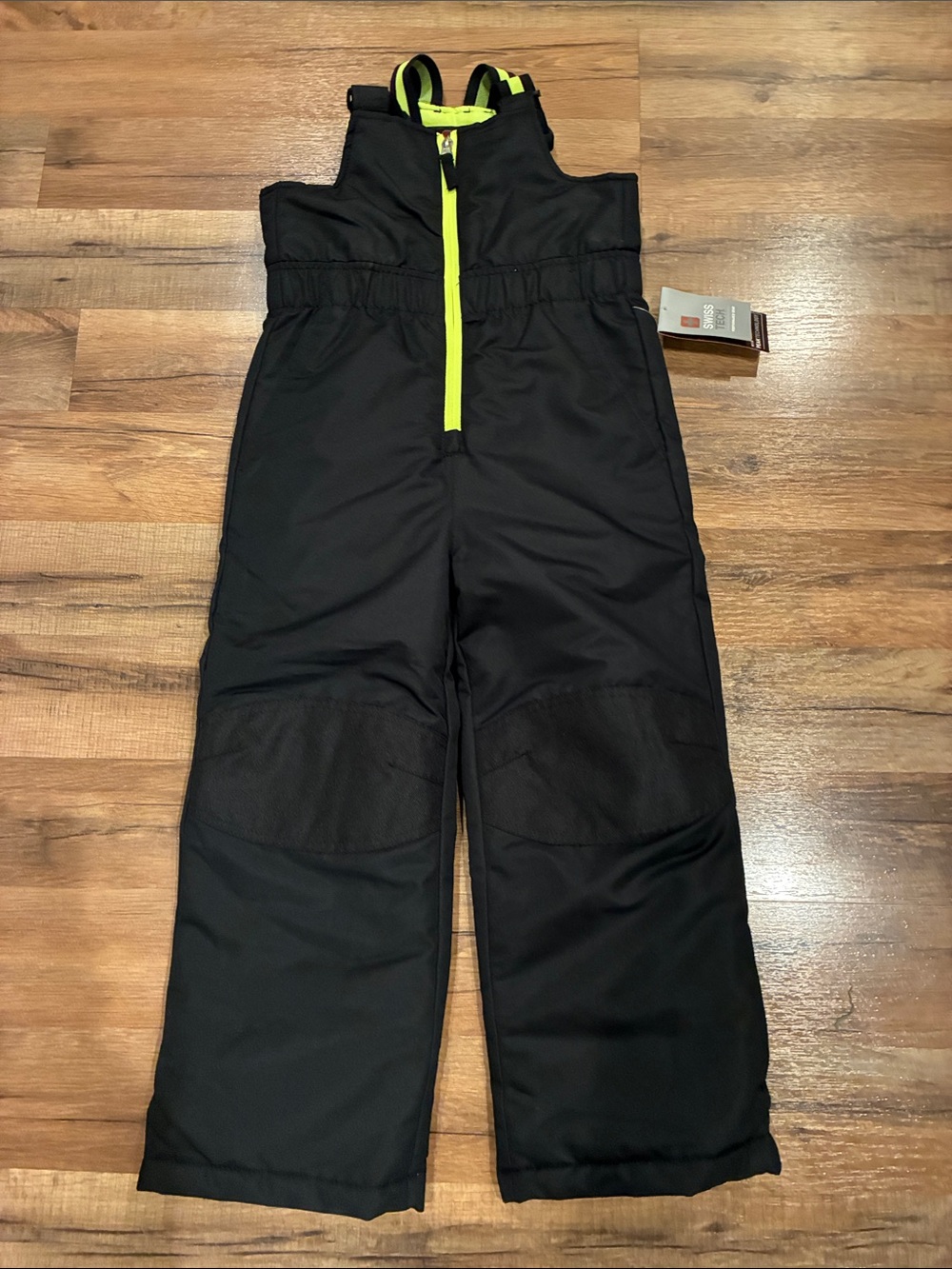 Swiss Tech Black Kids Snow Overalls with Neon Yellow Trim